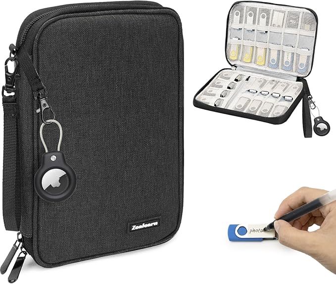 Zealearn USB Flash Drive Case with Labels, USB Organizer Holds 24 Pcs, USBs Case, USBs Storage Cases,Thumb Drive Cases, Tech Gifts, Farther Day’s Gifts, Black
