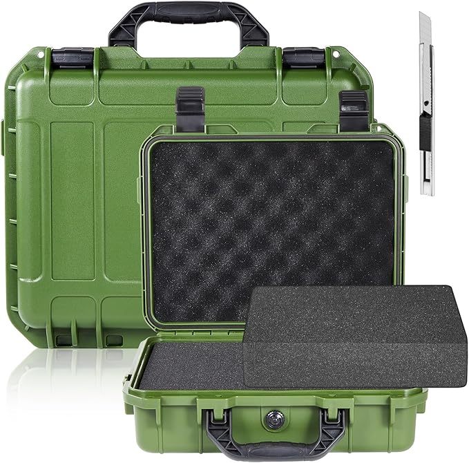 Relaxweex 1 Pcs 22.4 x 16.1 x 10.2 Inch Waterproof Hard Case with DIY Customizable Foam Insert Portable Protective Case with Knife for Camera Drones Equipments Tools Test Instruments (Green)