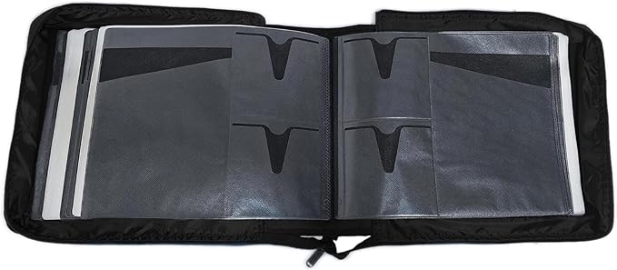 DVD CD Storage Case with Extra Wide Title Cover Pages for Blu Ray Movie Music Audio Disk (Portable Carrying Binder Holder Wallet Album Home Organizer Shelf)- Black, 128 disk units, 64 cover pockets