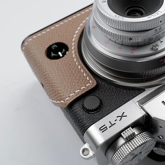 Uchandmade Leather Camera Half Case for Fuji X-T5 / Fuji X-T5 Camera Case - Top Layer Cowhide + Hand Sewn Saddle Stitch + Metal Base Plate (Etoupe Gray)