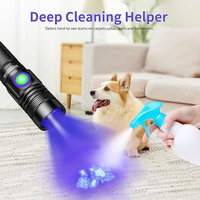 UV Flashlight Black Light USB Rechargeable 365nm Blacklight Mini, Woods lamp Portable Handheld Powerful LED Ultraviolet Lights Flashlights, Focus Adjustable for Resin Curing, Pet Urine Detection