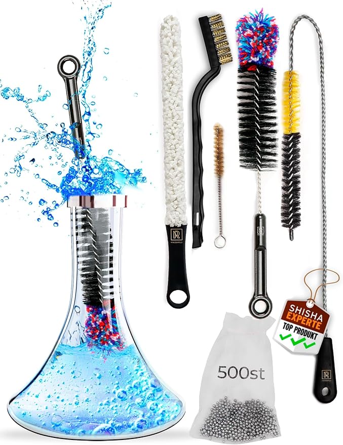Hookah Cleaning Kit - 5 Brushes & 500 Stainless Steel Cleaning Beads - Premium Hookah Accessories for Shisha Cleaning