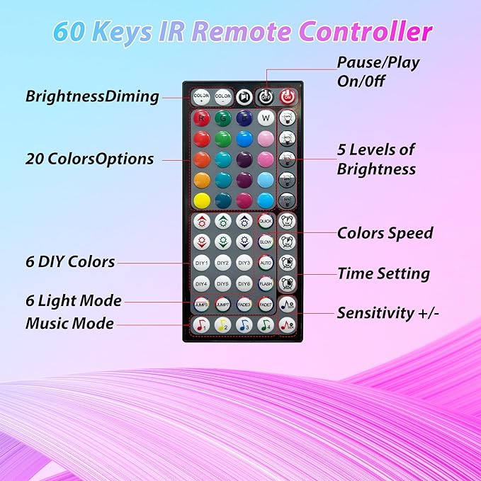 Led Lights for Bedroom 132ft (2 Rolls of 66FT), App & Remote Control Led Strip Lights with Music Sync, Dimmable RGB Color Changing Lights for Bedroom with Timer, Ideal for Party, Gaming,