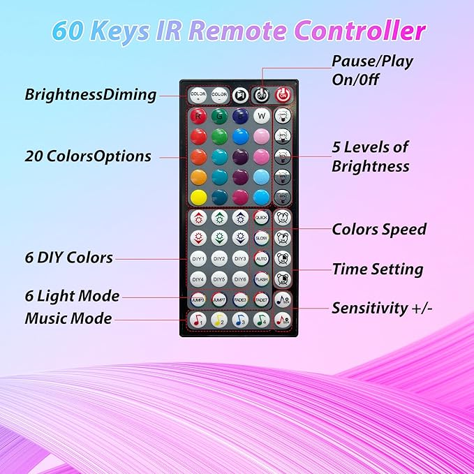 Led Lights for Bedroom 100 ft (2 Rolls), 720Leds Super Bright RGB Led Strip Lights with 60 Keys Remote and App Control, Music Sync Color Changing Lights for Room, Party, Home Decor