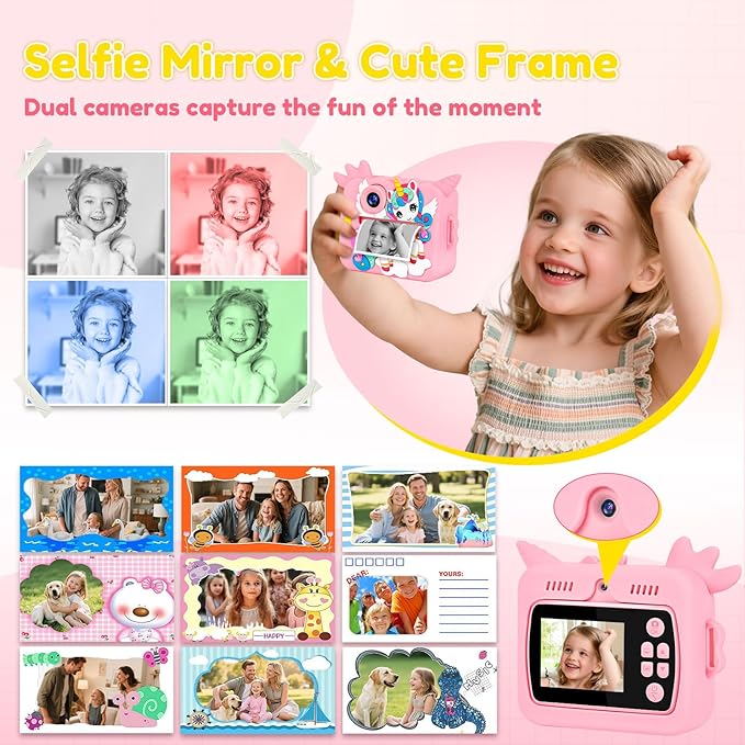 OTJ Kids Camera Instant Print for Girls Boys - Selfie Toddler Digital Toy Camera Gift Set, Christmas Birthday Gifts for 3 4 5 6 7 8 9 10 Years Old Kids