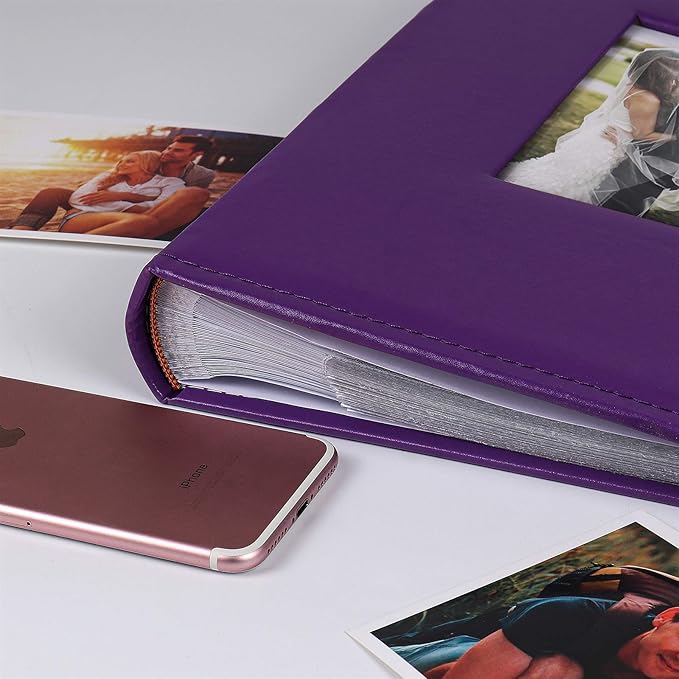 RECUTMS Premium Leather Cover Family Wedding Anniversary Baby Vacation Life Record Photo Album 300 Pockets Holds 4x6 Photos 3 Pockets Per Page Picture Book (Purple)