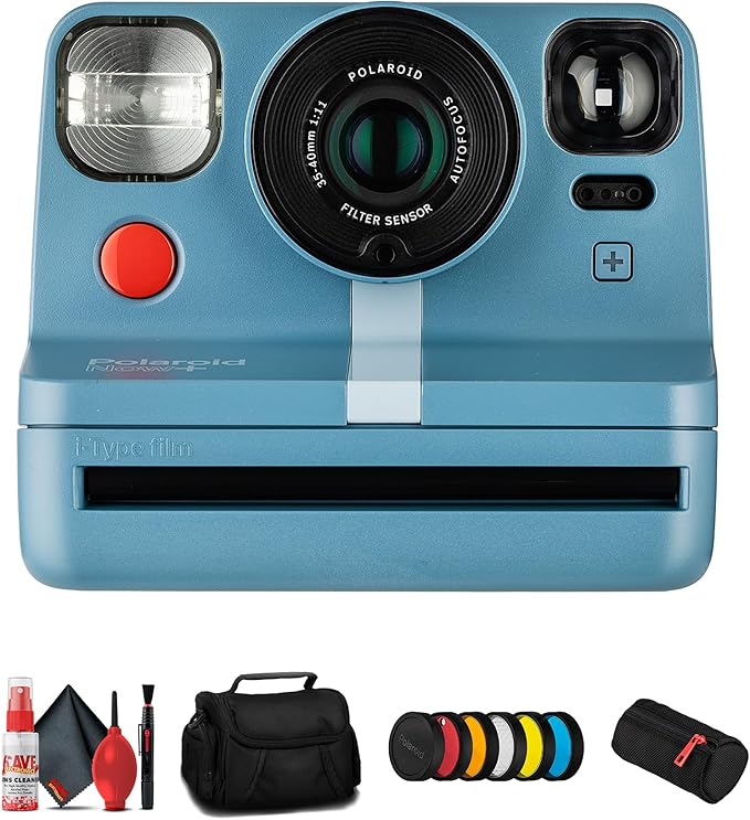 Polaroid Now+ i-Type Instant Camera in Calm Blue (9063) Bundle Including: Case, Multi Colored Filter Set, Neck Strap, Full Cleaning Kit