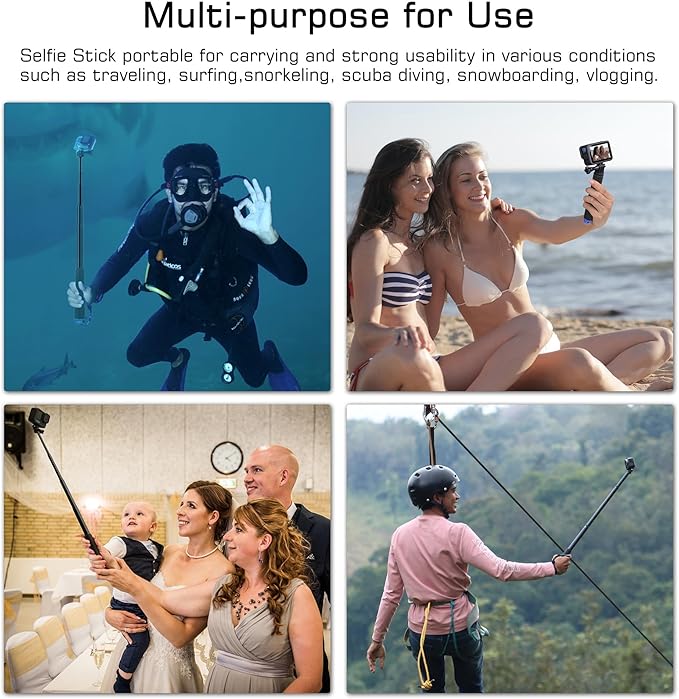 GEPULY 7''-23''Waterproof Pole Selfie Stick Pocket Size Underwater Handle Grip Monopod Aluminum for GoPro Hero Session Max Insta360 AKASO DJI OSMO Digital Cameras