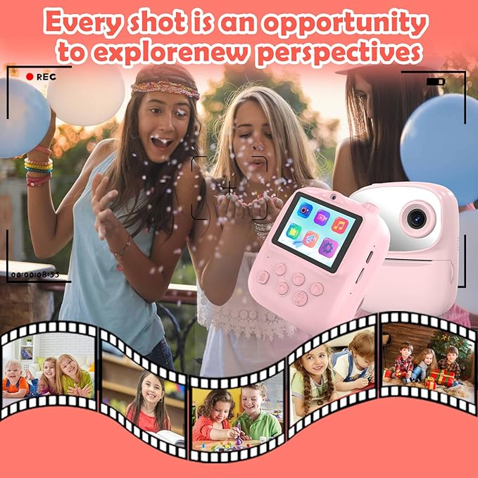 Kids Camera Instant Print for Kids with Mirror, HD Dual-Lens Selfie Digital Camera with 3 Rolls Print Paper & 32GB Card, Holiday Birthday Gifts Toys for Girls Boys Toddler.(Pink)