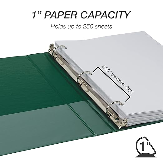Samsill Durable 1 inch 3 Ring Binder, Made in USA, D Ring Binder, FSC 100% Recycled Chipboard, Green, 4 Pack