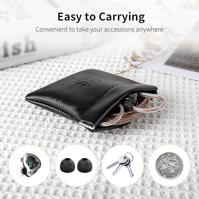 2 Pack Kbear BP01 PU Leather Jewelry,Travel Bag Leather Jewelry Pouch Bag, Earphone Storage Case for IEM,Portable Carrying Storage Case Suitable for KZ ZS10 Pro/ZSN PRO X(2 Pack)