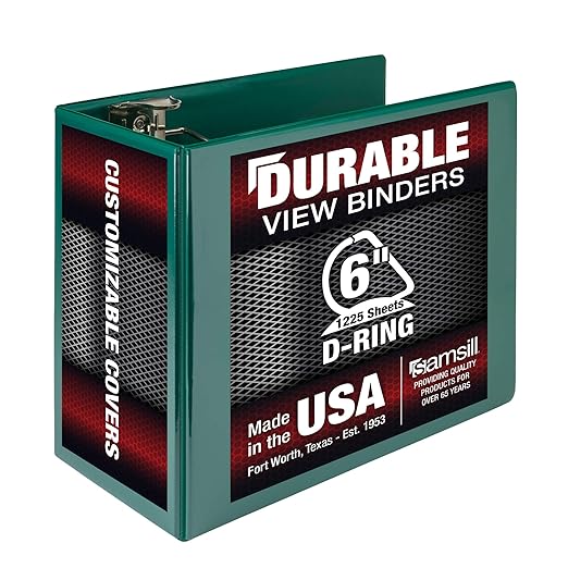 Samsill Durable 6 inch 3 Ring Binder, Made in USA, Locking D Ring FSC 100% Recycled Chipboard, Green