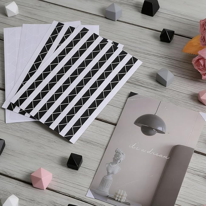 TIESOME 2040 Pcs Photo Corner Stickers, Clear Stickers, 20 Sheets Clear Self Adhesive PVC Photo Corners for Scrapbooking, Picture Frames, Albums & Journals (White + Black)