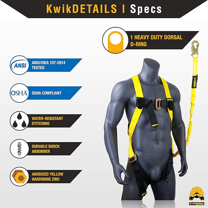 KwikSafety - Charlotte, NC - Gibbon Grip 3 ft [KIT] Safety Anchor Cross Arm Strap Safety Lanyard Safety Harness and 10 lb Tool Lanyard ANSI Fall Arrest System OSHA Protection Harness Lanyard