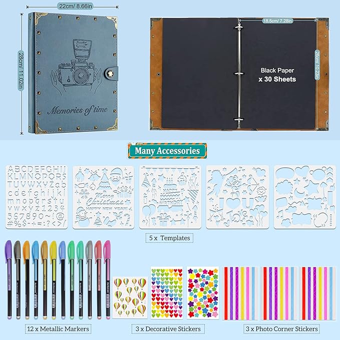 ZEEYUAN Leather Scrapbook Album 60 Pages Love Memory Photo Album 8.5x11 inch, Travelling Journal Scrap Book Family Scrapbook Scrapbooking Supplies Kits Gift for Couples Anniversary Wedding
