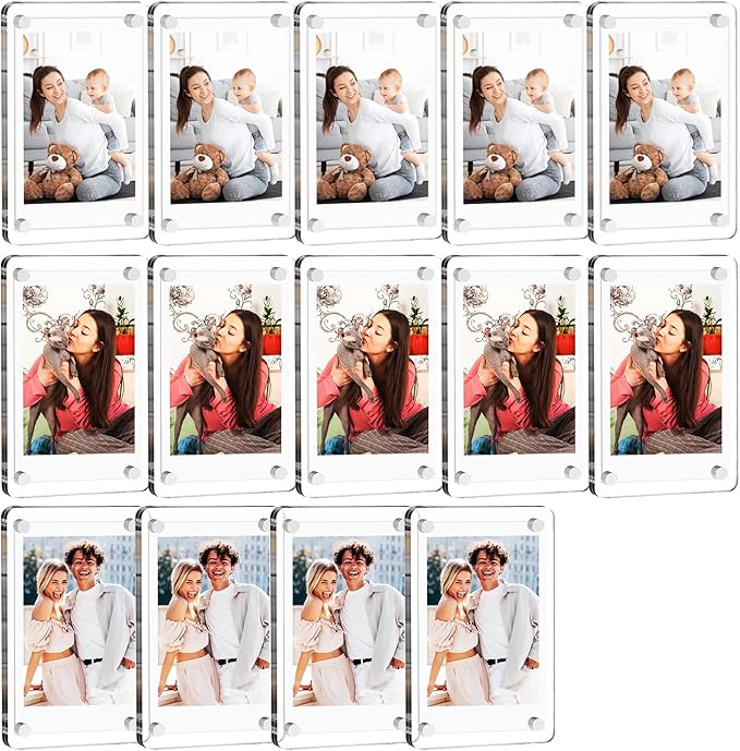 Yncotte 14 Pack Acrylic Magnetic Picture Frames, 2.3 * 3.5 Inch Acrylic Photo Magnets for Refrigerator, Double Sided Mini Picture Frame Magnets Clear for Fujifilm Instax Mini Instant Film