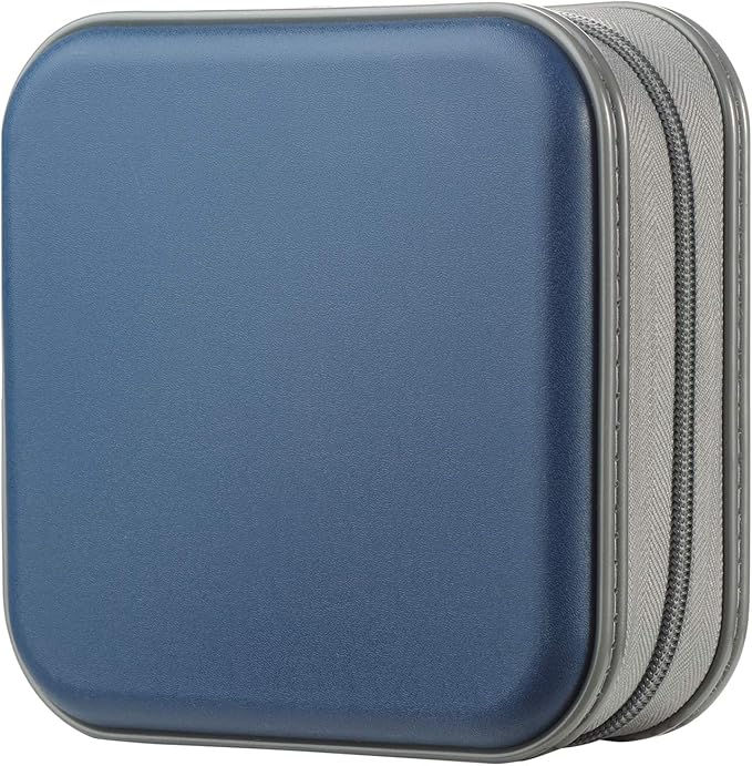 alavisxf xx CD Case, 48 Capacity Hard Plastic DVD Case Portable Zipper CD Case Holder Large Storage Disc Wallet Bag for Car Home Travel (Dark Blue, 48 Capacity)