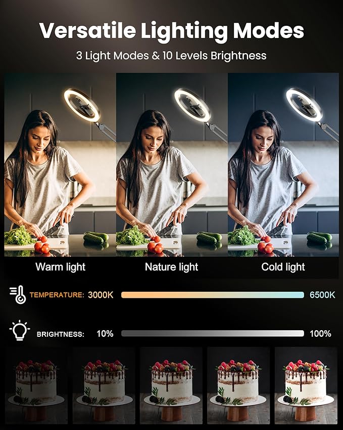 Ring Light with Stand Tripod for iPhone – Upgrade 1800 Lumens 10” Overhead Phone Tripod with Light, 2X Brighter Lighting for Video Recording, TikTok, YouTube, Streaming & Content Creator Essentials
