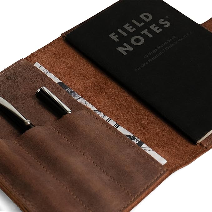Leather Field Notes Cover for 3.5 x 5.5 in. Notebooks, Case for Moleskine Cahier Pocket Size Notebook, EDC Journal Covers with Pen Holder, Traveling Sketch Wallet, Small Planner, Notepad Accessories