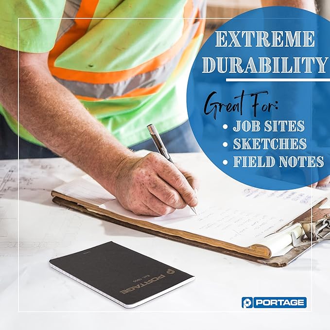 Portage Small Lined Notebook- Notepad for Field Notes, Black Lined Small Sketch Book, Pocket Notebook Journal for Taking Notes in the Field – 3.5 x 5.5 Inches, 64 Pages, (Pack of 6)