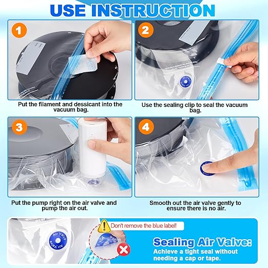 AGPTEK 3D Printer Filament Storage Bags 11.8×13.4 inch(20 Pack) - Vacuum Sealed Kit with 500mAh Electric Pump & Silica Gel Desiccants, Moisture-Proof and Dust-Proof for PLA, ABS, PETG Filament (PA+PE)