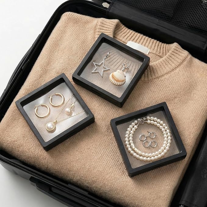4 Pcs Floating Display Case Challenge Coin Holder Stand 3D Floating Frame PE Film Jewelry Storage Box Coins Black 3D Float Display Case for Antique Challenge Coins Medallion Shells 4.33x4.33 Inch
