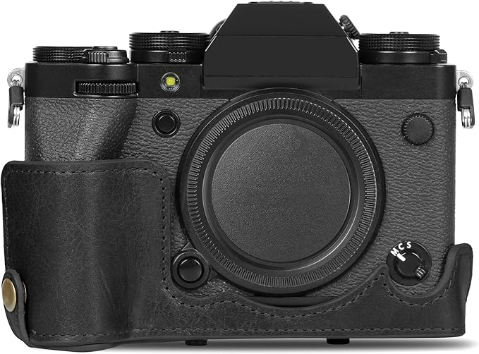 MegaGear Ever Ready Genuine Leather Camera Case Compatible with Fujifilm X-T5 (16-80mm)(Black)