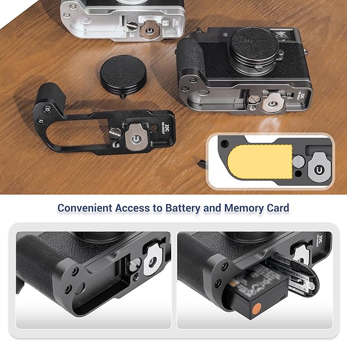 X Half Handgrip Hand Grip,Metal L-Shape Bracket Handle Holder for Fujifilm Fuji X Half Xhalf Camera,with Built-in Arca Quick Release Plate & Battery Compartment Opening Anti-Slip Microfiber Pad-Silver