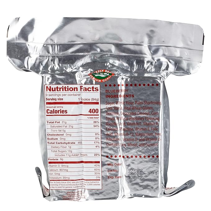 Grizzly Gear Emergency Food Rations- 3600 Calorie Blueberry Bar - 3 Day, 72 Hour Supply For Disaster, Hurricane, Flood Preparedness - Less Sugar, More Nutrients Than Leading Brands - 5 Year Shelf Life