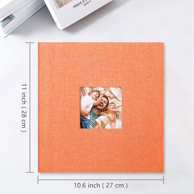 Vienrose Large Photo Album Self Adhesive for 4x6 8x10 Pictures Linen Scrapbook Album DIY 60 Blank Pages with A Metallic Pen Orange