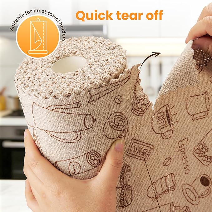 Microfiber Cleaning Cloth Roll, 50-Count Reusable Washable Rags, Absorbent Lint-Free Non-Scratch Streak-Free Tear-Away Barista Towels for Kitchen & Home, Bar & Studio, 12x12 in