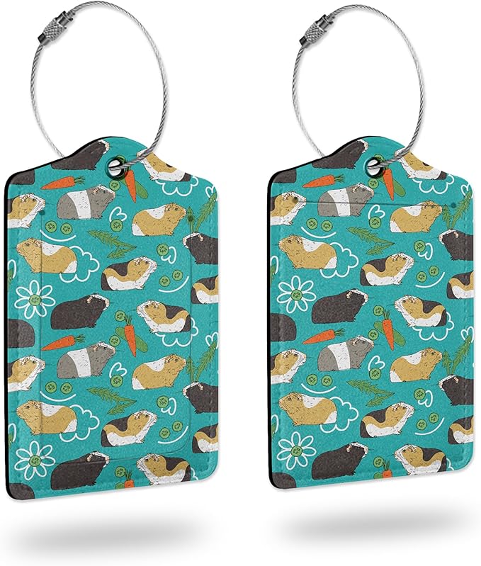 Luggage Tags for suitcases,2 Pack Cute Guinea Pig Luggage Tag,Leather Stainless Steel Loop Label Tag for Women Men Girls Travel Bag Suitcase