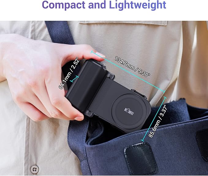 KIWIFOTOS Travel Phone Camera Grip Smartphones Camera Handle with Remote Control & Cold Shoe Mount for iPhone 17 16 Pro Max Samsung S24 S25 Selfie Vlog Video Shooting-Gray