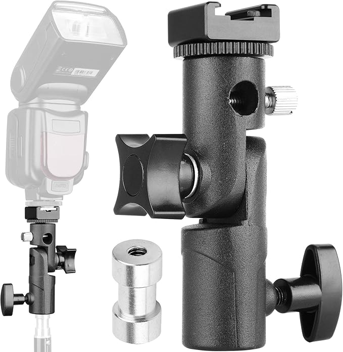 Anwenk Flash Bracket Mount Flash Stand with Umbrella Holder, Swivel, Compatible with Canon Nikon Pentax Olympus Camera Flashes Speedlite Studio LED Light - 1Pack
