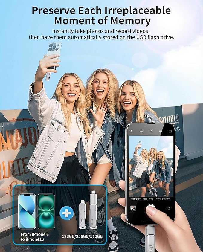 MFi Certified 512GB Flash Drive for iPhone & iPad, High-Speed Photo Stick for External Memory Storage, Backup & Transfer Files, USB Stick for iPhone/iPad/iOS/Android/PC (Available Space: ~484GB)Silver