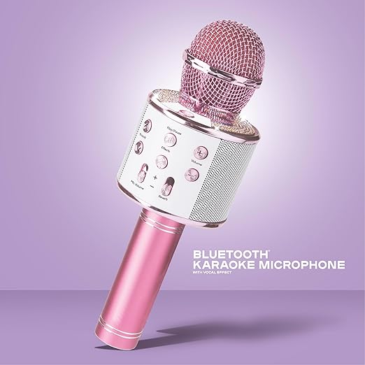 Claire's Bluetooth Karaoke Microphone for Kids, Wireless Mic with Voice Effects, Echo, USB-C Charging, Volume Controls & TF Card Slot, Portable & Durable Toy for Singing, Parties & Gifts, Ages 6+