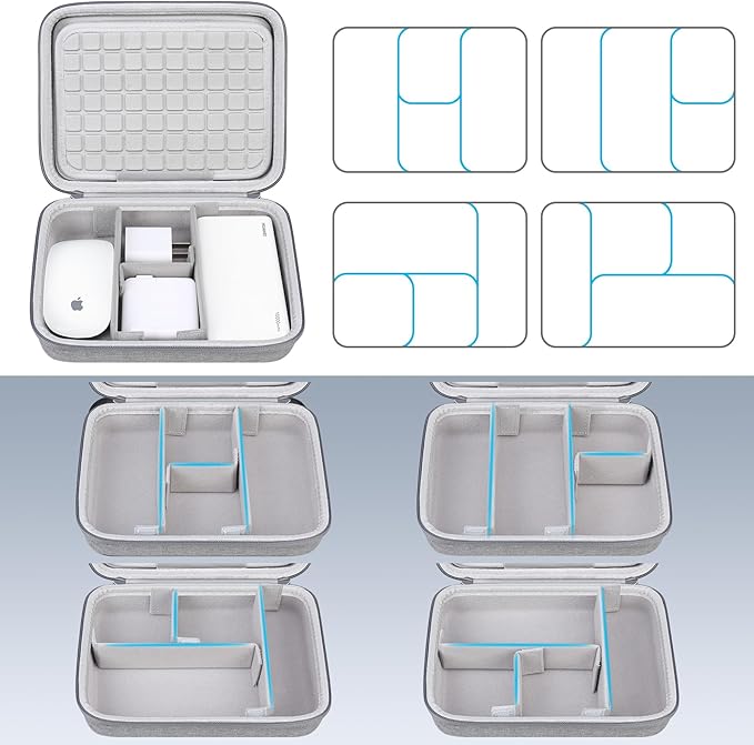 Lacdo Hard Travel Electronic Organizer Case for MacBook Power Adapter Charger, Cables, Cords, Apple Pencil, Mouse, Power Bank, USB Flash Disk, SD Cards EVA Protective Portable Accessories Bag, Gray