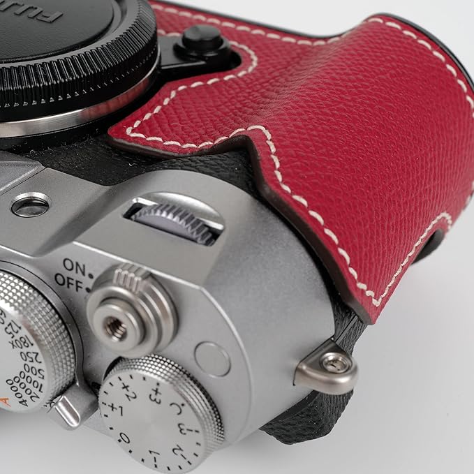 Handmade Genuine Leather Camera Half Case for Fujifilm X-T50/Fujifilm X-T50 Camera Case/Fujifilm X-T50 Case - Top Layer Cowhide Body + Metal Base Plate (China Red)