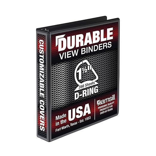 Samsill Durable 1.5 inch 3 Ring Binder, Made in USA, D Ring Binder, FSC 100% Recycled Chipboard, Black