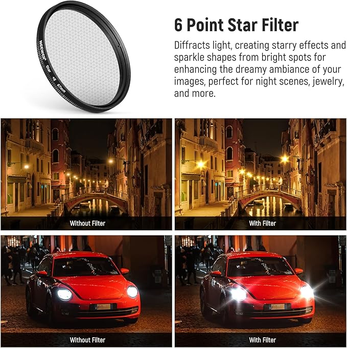 NEEWER Clip On 67mm Phone ND Filter Kit with Cold Shoe Lens Clip, CPL/ND32/6 Point Star/4 Graduated Color Filter Compatible with iPhone 17 16 16e 15 Android Samsung Galaxy S25 Ultra S24