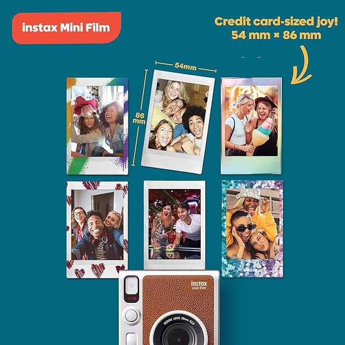 Fujifilm Instax Mini EVO Hybrid Instant Camera (Black) Bundle with Instax-Mini Twin Pack Instant-Film 40 Sheets + 32GB Memory Card + Vintage Black Mini-Evo Camera Case + Cleaning Cloth
