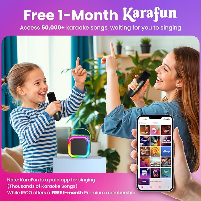 Mini Karaoke Machine for Kids, 2026 TOP Toys Birthday Valentine's Day Gifts Ideas for Girls Ages 4, 5, 6, 7, 8, 9, 10, 12+ Years Old, Portable MP3 Player with 2 Wireless Mics for Family Home Party
