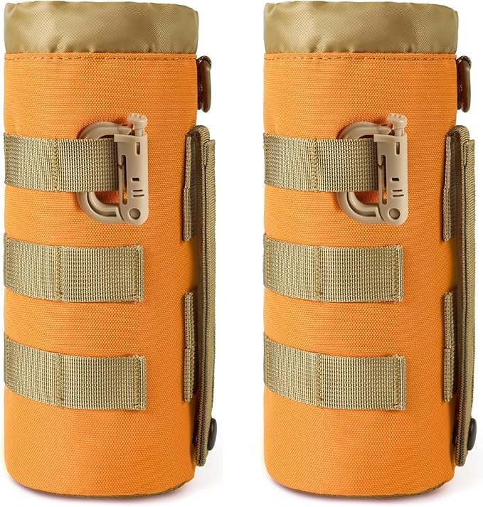 Tactical MOLLE Water Bottle Pouch with Drawstring Open Top & Mesh Bottom, Military Water Bottle Holder Bag Sports Travel Hydration Carrier