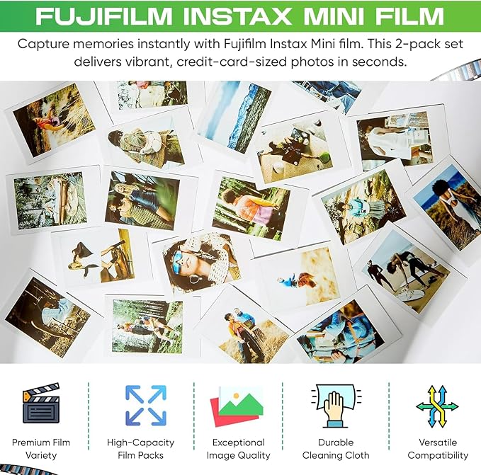 Fujifilm Instax Mini Instant Daylight Film for Instant Camera with USB and PixiBytes Microfiber Cleaning Cloth... (5 x Twin Packs + USB)