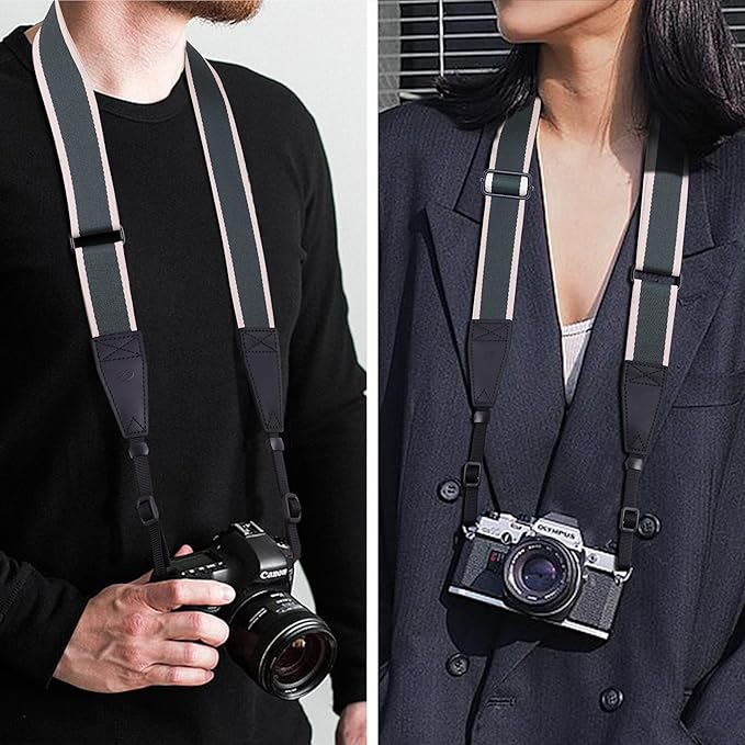 Padwa Lifestyle Adjustable Camera Strap - 1.5" Top Layer Cowhide Head Camera Straps for Photographers, Cotton Adjustable Neck Shoulder & Crossbody Strap Quick Release for All Cameras and Binoculars