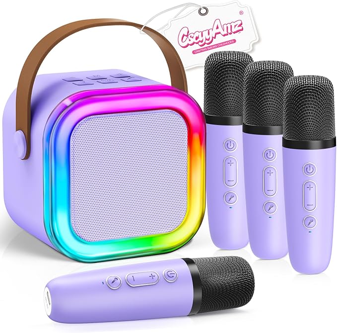 Upgraded Mini Karaoke Machine with 4 Wireless Microphones for Kids Girls Boys - Karaoke Party Speaker Christmas Birthday Gifts for 4 5 6 7 8 9 10 11+ Year Old - Kids' Instrument Accessories - Purple