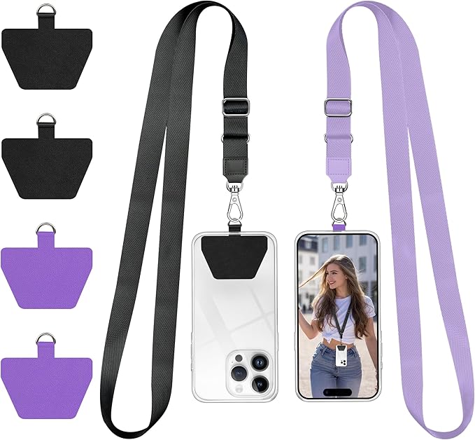 Doormoon Phone Lanyard, Universal Adjustable Neck Strap for Phone Case Keys ID Badges Cell Phone Lanyard Compatible with iPhone, Samsung, Most Smartphones, 2 Pack, Black Light Purple
