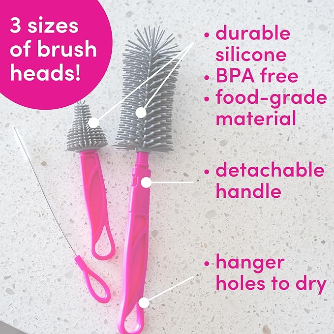 Dapple Breast Pump Cleaning Kit, 3 Baby Bottle Cleaning Brushes, Hypoallergenic & Powered by Plants, Removes Milk Residue, Leaves No Taste, 3oz Soap, 10ct Wipes 3 Cleaning Brushes