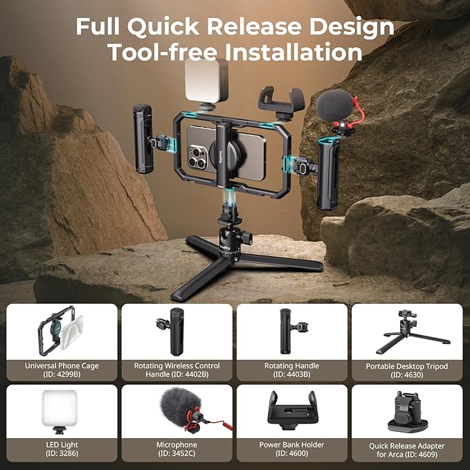 Bundle: SmallRig All-in-One Universal Quick Release Phone Video Rig Kit Pro 4704+SmallRig Magnetic 67mm VND Filter ND64-ND400 (6-9 Stop) 5169