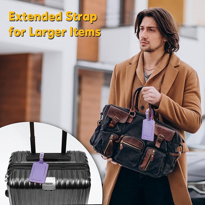 Travelambo 20 Pack Luggage Tags for Suitcases Privacy Protection Bag Tags Faux Leather Travel Accessories Essential, Classic Purple